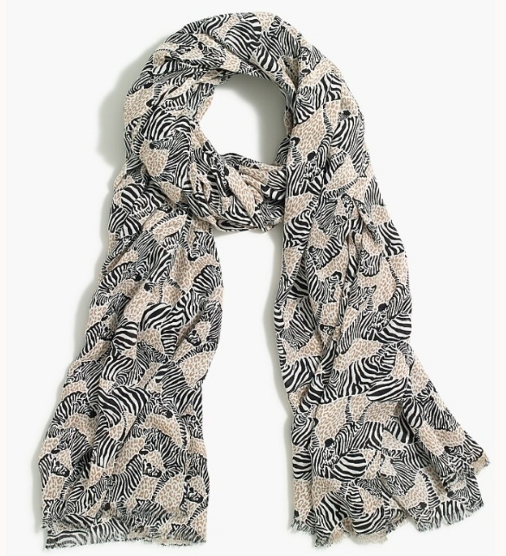 J Crew Factory  Lightweight Scarf Animal Print Camel and Black 34" W x 72" L